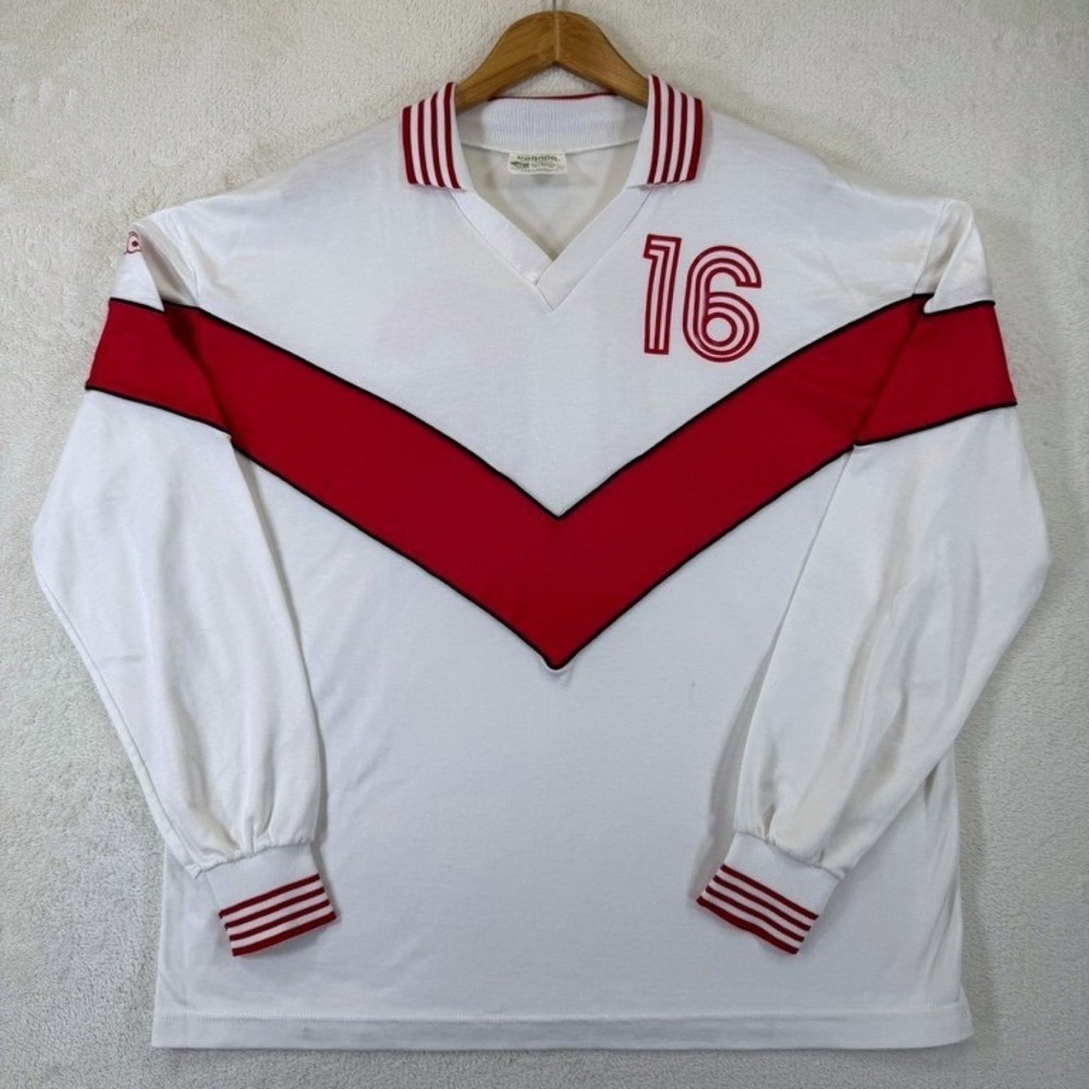 Vintage Cannon Soccer Jersey USA XL Long Sleeve #16 White Red 70s 80s Made USA